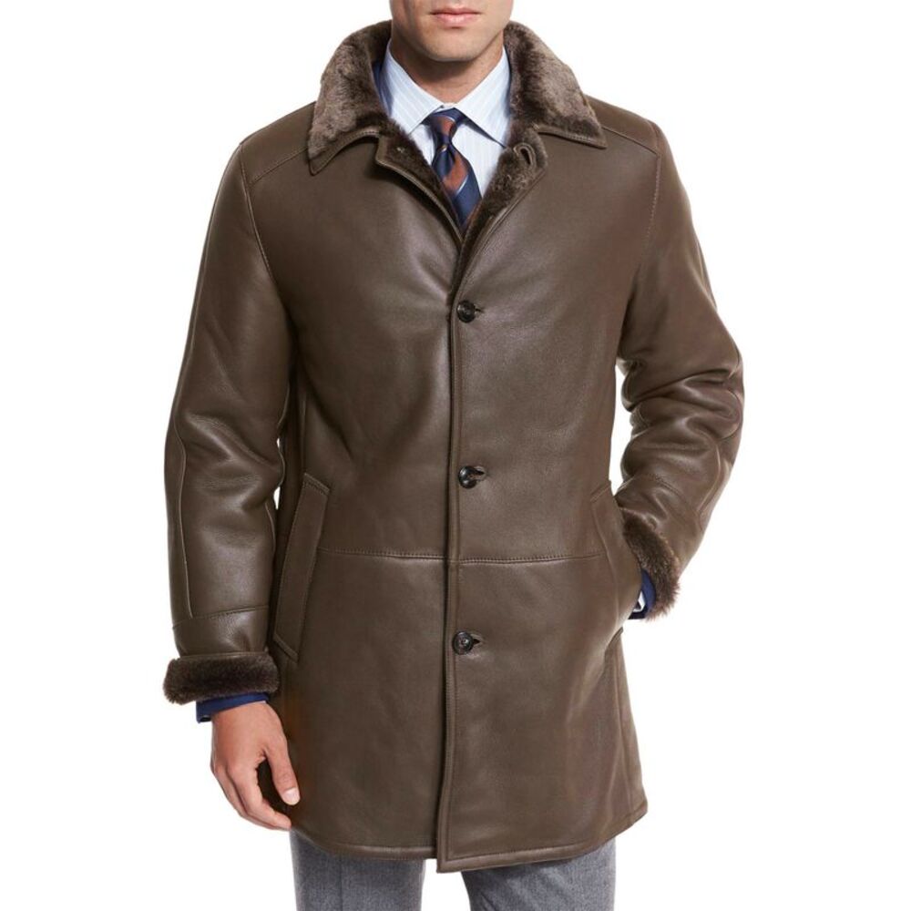 Gallotti Mens Shearling Fur-Lined Nappa Leather Jacket 48 Brown IT 58  NWT $1995